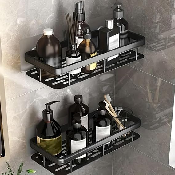 Plastic Self-Adhesive Multipurpose Wall Mounted Bathroom Shelf Rack with Magic Sticker for Kitchen, Space Saving Organizer Shelf Wall Stand (Pack of 1)-image-38