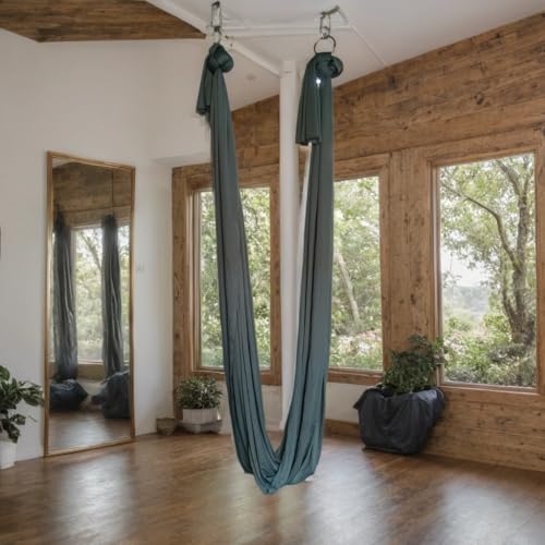 Image of Streetup India Aerial Swing /Yoga Hammock With 20 Feet Long Fabric With Carabiner and Ring (Green)