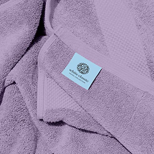 Image of White Classic Luxury Bath Towels Set of 4 Large - 700 GSM Cotton Ultra Soft Bath Towels 27x54 | Highly Absorbent and Quick Dry | Hotel Towels for Bathroom Luxury, Plush Shower Towels, Lavender