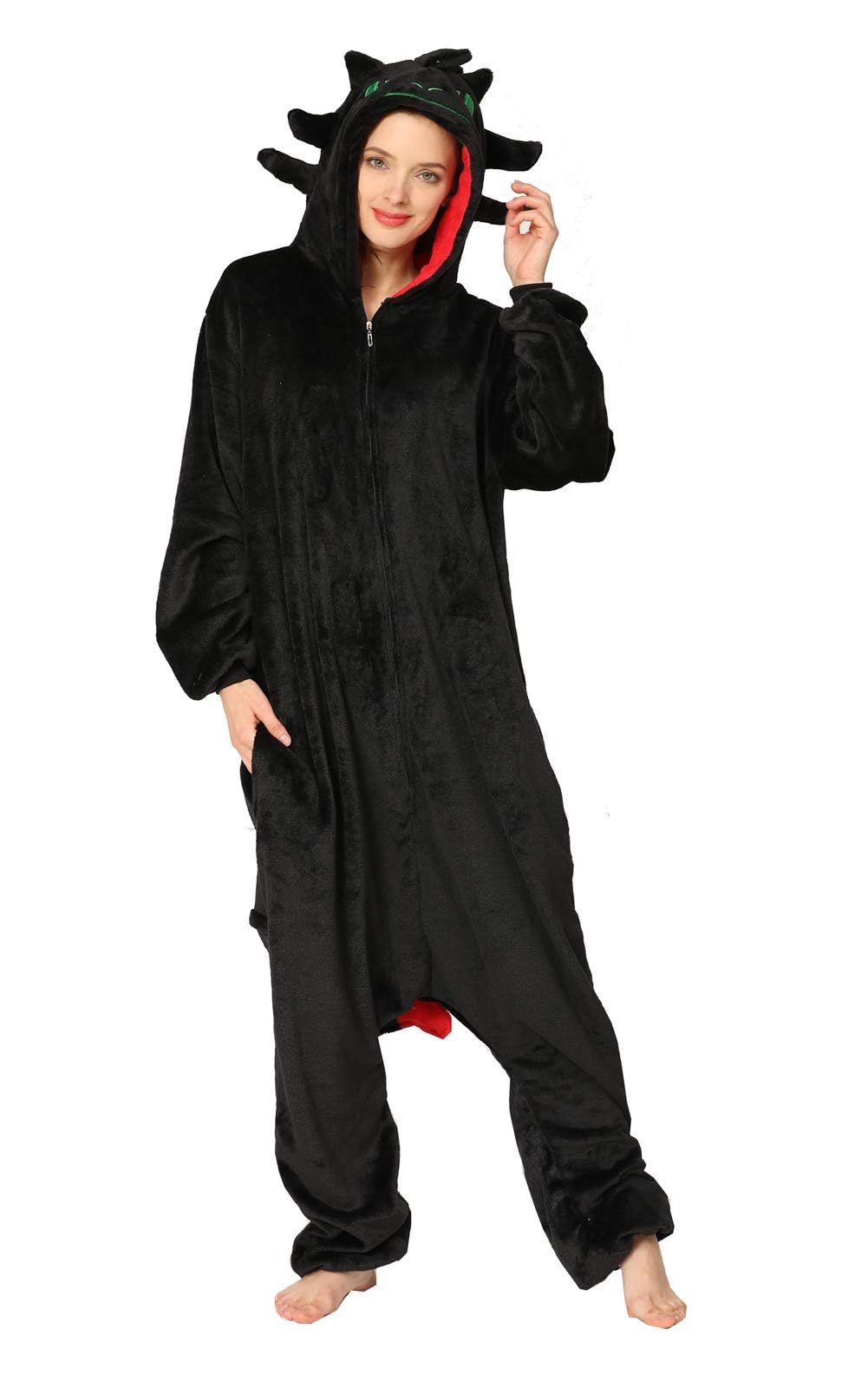 Hombre Mujer de Pijama de Animal Adulto, Disfraz de Dinosaurio de una Pieza de Felpa Traje de Cosplay de Halloween Franela para Adultos y Adolescentes