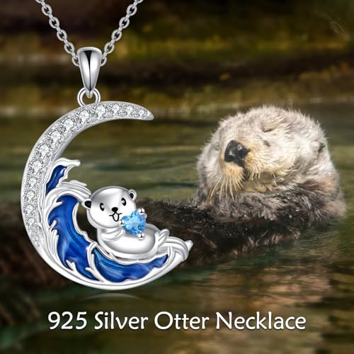 Ocean Necklace 925 Sterling Silver Octopus/Stingray Manta Ray/Otter Pendant Necklace Moonstone/Filigree/Wave Moon Sea Animal Jewelry Mothers Gifts for Women Mom Grandma4