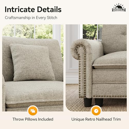 Image of SUNSHINE VALLEY 103.1 inch Modular Sectional Couch for Living Room Deep Seats | Mid-Century Modern 3-Seater Cloud Sofa, Light Grey, Rolled Arms & Nailhead Trim, Wider & Deeper Seats, Soft Linen