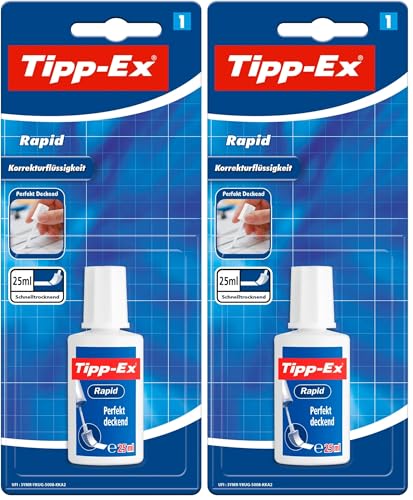 Image of Tipp-Ex Rapid, Correction Fluid Bottle, High Quality Correction Fluid, 20ml, Ideal for School, White, Pack of 2