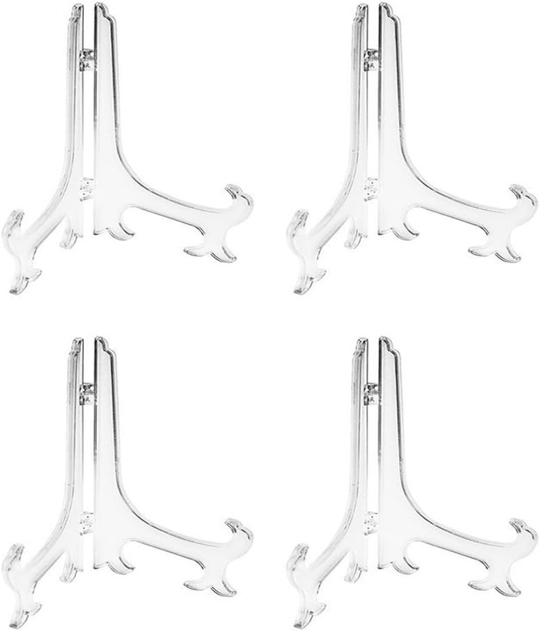12" Clear Plastic Easels or Stand / Plate Holders to Display Pictures or Other Items at Weddings, Home Decoration, Birthdays, Tables (4 Pack)