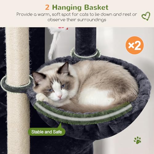 Image of Globlazer Cat Tree Tower for Indoor Cats, Sturdy Adult Cat Tree House for Large Adult Cats with 2 Platform, 6 Cat Scratching Post, 2 Cat Caves, Dangling Toys, S63, 63 inch, Dark Grey