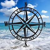 Nautical Compass Rose Metal Wall Art with GPS Coordinates