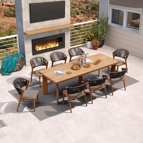 Image of PURPLE LEAF Outdoor Dining Set for 8 with HPL Table and Chairs Deep Teak