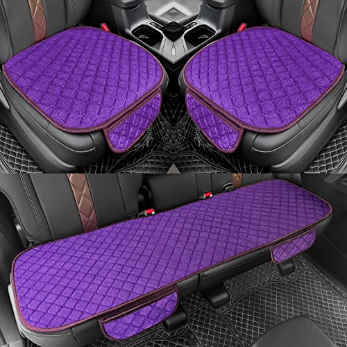 Image of surpassme Car Seat Covers Universal Seat Covers for Car Accessories with Storage Pockets, Car Front Seat Covers and Rear Bench Coverfor Automotive, SUV, Truck, and Van(Purple)
