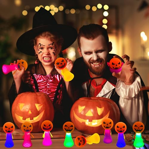 TOPJOWGA Halloween Leucht Springendes Spielzeug, 12 Stück Springbälle Hüpfball, Spring Launchers Toys, LED Leuchtspielzeug, Party Mitgebsel Kindergeburtstag, Jumping Spielzeug Glow in The Dark