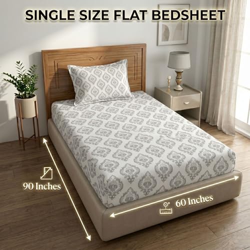 Image of Mafatlal Grace Classic Single Bedsheet | 186 TC | 60x90 Inch | Long Lasting Cotton with Rich Feel | Comfortable & Stylish Print Design | Classic Grey
