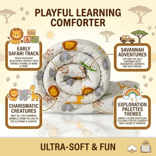 Image of Filymore Animal Comforter for Kids Girls - Cute Cartoon Print Single Bed Blanket, Microfiber Dohar for Boys & Girls | Soft Kids Winter & Summer Quilt|60x90 Inches (Cream Yellow)