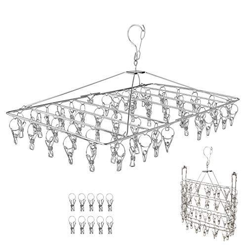 洗濯物干し 洗濯ハンガー ピンチハンガー HRURU 物干しハンガー ピンチ ステンレスピンチハンガー 洗濯物干し 洗濯 ハンガー ピンチ ステンレス ピンチ ハンガー ピンチハンガー ステンレス 物干しハンガー ピンチハンガー 折りたたみ式 洗濯ハンガー 60個付 + 10個予備ピンチ付