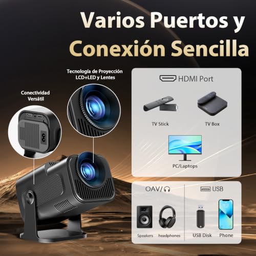 Miniatura 4 de App Integrada Proyector Portátil Dual Control 1920x1080p 1400 Ansi Android Tv Videoproyector Wifi 6 Bt5.2 270 Rotation Hdmi Tv Stick Smartphone Usb Ps5 Laptop, Paquete Con Cable Hdmi Y Ratón Black