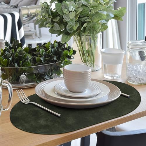 ADRIMER Placemats, Heat Resistant Oval Placemats Set of 8 Washable 12 x 17 Inch, Waterproof Table Mats, Wipeable Pu Place Mats for Kitchen, Dining Room, Olive Green by ADRIMER - Used condition - Image 6