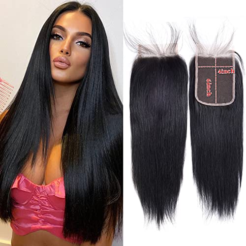Straight 4x6 Lace Closure Human Hair Brazilian Virgin Lace Closure 8inch Free Part Middle Part 100% Unprocessed Human Hair Natural Color