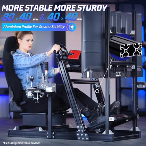 Image of Marada Aluminum Profile Racing Simulator Cockpit With Monitor Stand, Fit For Fanatec, for Thrustmaster T818, for Logitech G923 GPro, Stable Driving Cockpit With Black Seat,Not Included Wheel and Pedal