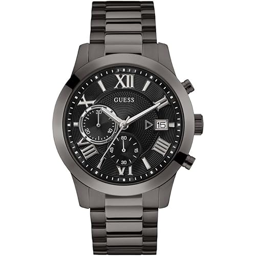 GUESS Men Quartz Watch with Stainless Steel Strap, Gunmetal, 21.5 (Model: U0668G9)