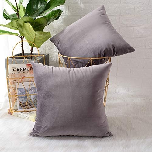 MERNETTE New Year/Christmas Decorations Velvet Soft Decorative Square Throw Pillow Cover Cushion Covers Pillowcase, Home Decor for Party/Xmas 16x16 Inch/40x40 cm, Dark Green, Set of 2