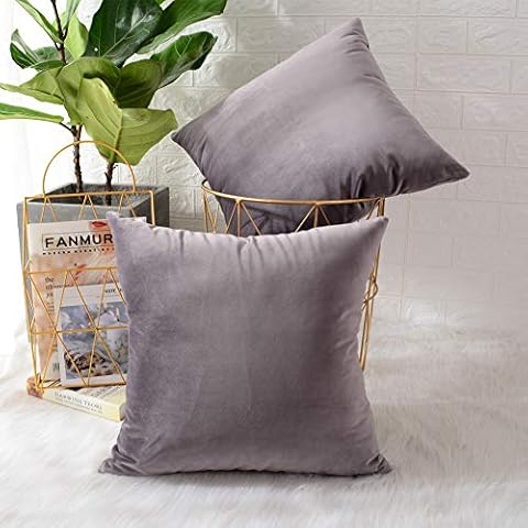 MERNETTE Pack of 2, Velvet Soft Decorative Square Throw Pillow Cover Cushion Covers Pillow case, Home Decor Decorations For Sofa Couch Bed Chair 16x16 Inch/40x40 cm (Grey Light Purple) Cover