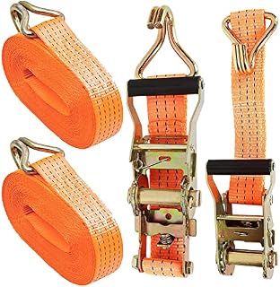 AHUNTTER 2 Sets Ratchet Tie Down Straps 5cm x 6m, 11000lb Break Strength, Heavy Duty Lashing Strap, Securing Straps with Handle and Metal J Hook for Trucks, Cars, Motorcycles  Orange
