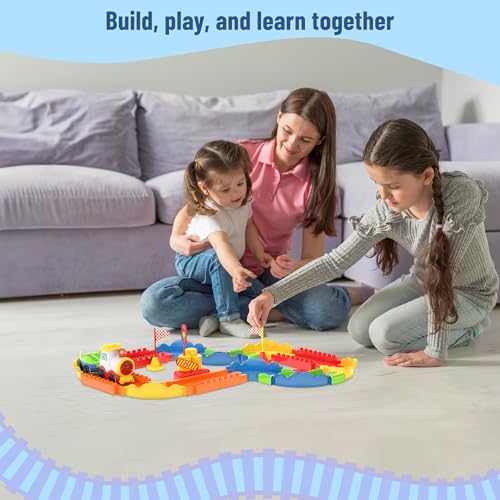 Image of Mirana Block Rider Toy Train Set with Colorful & Multiple Track Layout, USB Rechargeable Type-C Engine, Various Sound Modes - Vande Bharat, Rajdhani, Delhi Metro, Kids 2-8 Years (Classic - 47 Pcs)