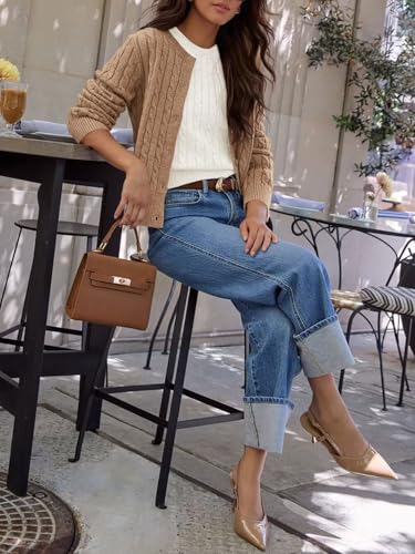Image of Ezbelle Women's Long Sleeve Open Front Cropped Lightweight Cardigan Sweater Button Down Shirt 2026 Fall Tops