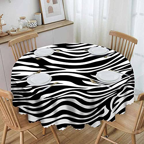 Ibiliu Zebra Print Decor Tablecloth Polyester Round Tablecloth, Animal Skin Pattern Round Table Cover For Kitchen Decor Dining Room Party Banquet Celebration, 60 Inch #TOP1