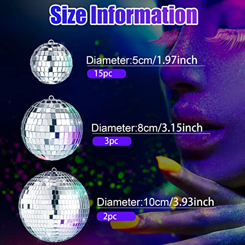 Image of MTLEE 20 Pcs Disco Balls Decorations Assorted Size Party Decor Disco Ball Ornaments Mirror Mini Large Hanging with Rope for Wedding Festival Stage Prop Garden