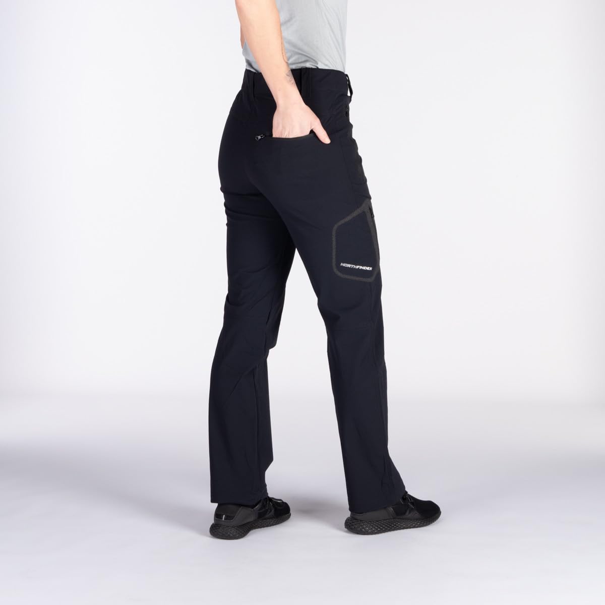 NORTHFINDER Damen Outdoorhose Mattie – leichte, elastische Wanderhose für Frühling & Sommer, atmungsaktiv, wasserabweisend (PFC-frei), mit Reflektoren & Gürtel, verlängerter Schnitt
