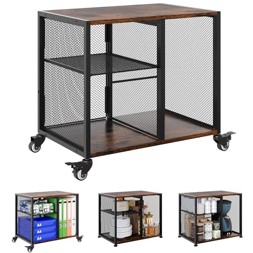 Solinxe Support à 2 niveaux pour imprimante avec rangement - Étagère mobile sous bureau, table en bois pour imprimante, chariot de classement sur roulettes...