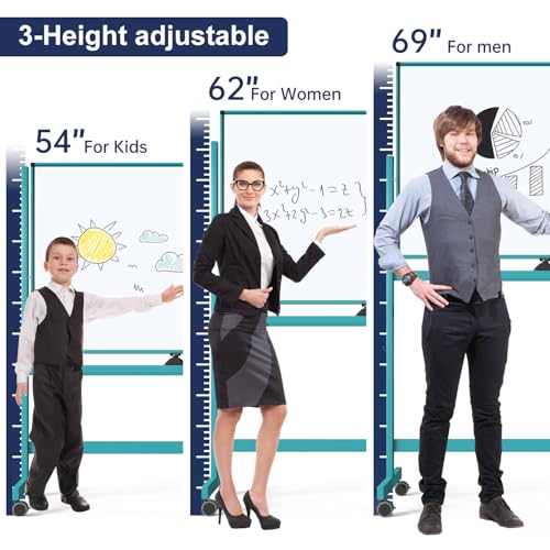 Image of TSJ OFFICE Large Rolling Whiteboard - Dry Erase Magnetic 48 x 32 Inches White Board Height Adjust Double Sides Mobile Portable Easel on Wheels, Dry Erase Board with Stand for Office, Home & Classroom