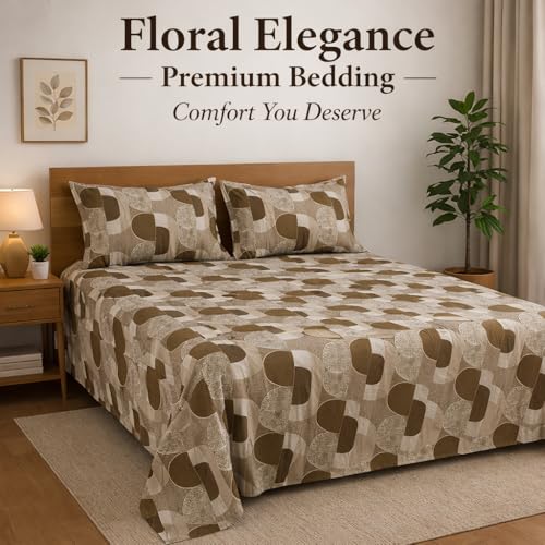 Image of Bedsheet for King Bed Include Pillow Covers | Cocoa Geometry Premium Bedding | Pure Cotton 144 Thread Count|108x108 inch - Cocoa Geometry