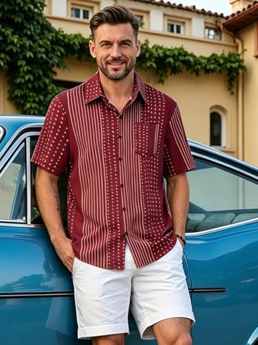 Image of Men Hawaiian Shirt Short Sleeve Summer Beach Button Down Shirts with Pocket