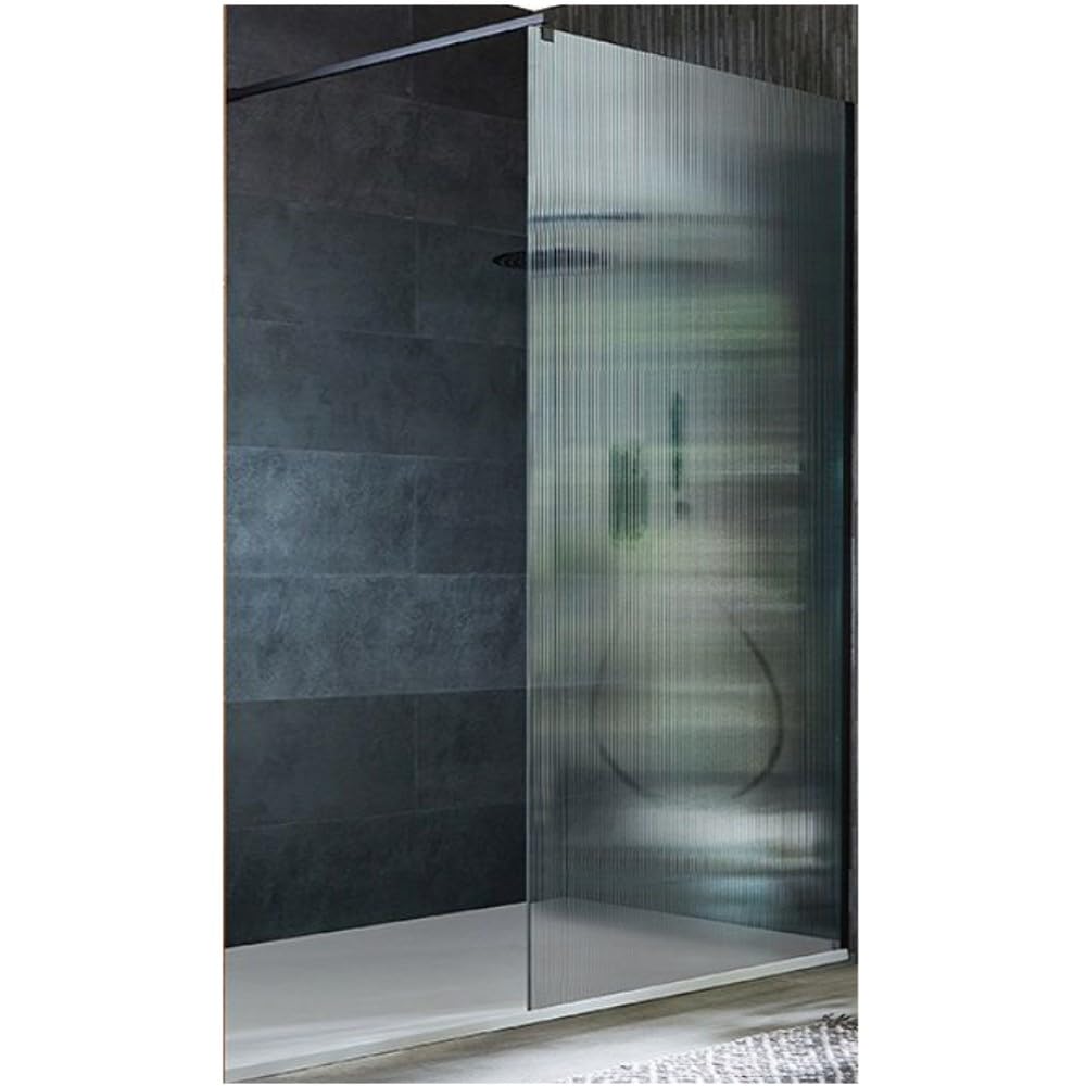 Milano Florence Black Fluted Glass Shower Enclosure White Tray - 1400mm x 900mm