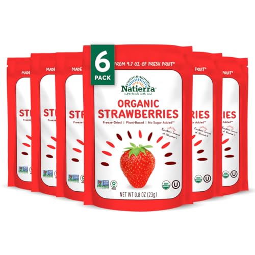 NATIERRA Organic Freeze-Dried Strawberries | USDA Organic, Non-GMO & Vegan Strawberry | 0.8 Ounce (Pack of 6)