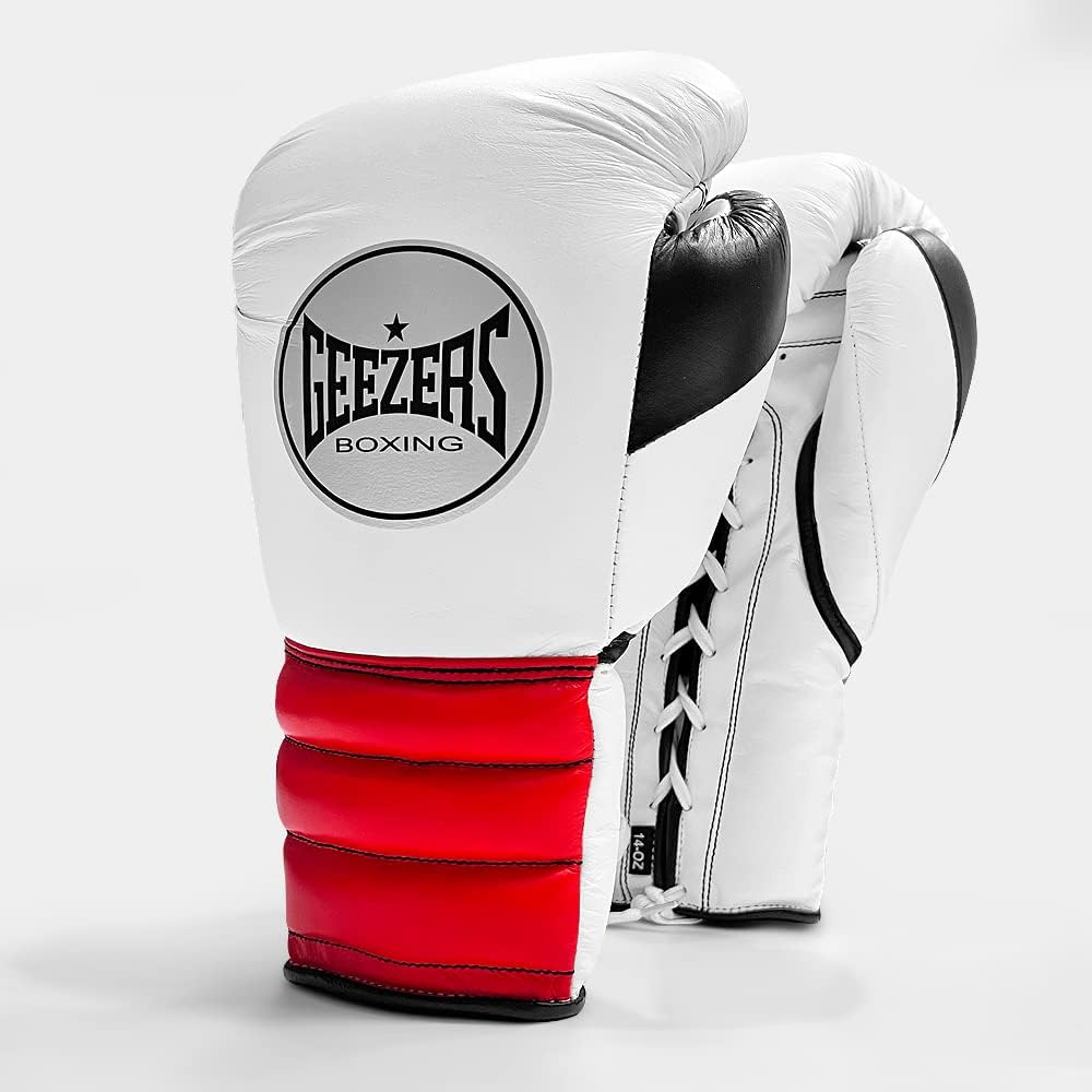 Geezers Halo Training/Sparring Boxing Gloves - Lace (WHITE/RED/BLACK, 12OZ)
