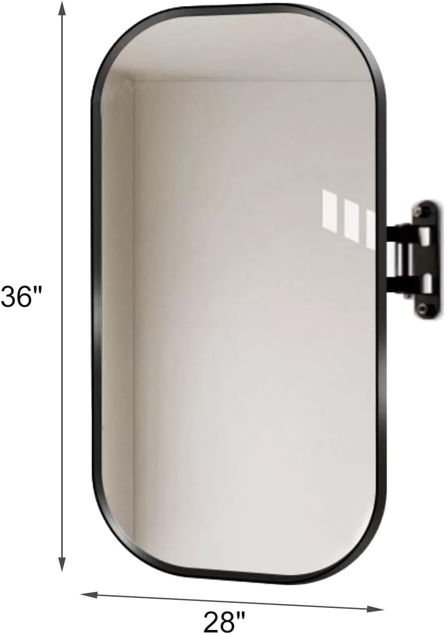 Jcgly Bathroom Corner Mirror, Rectangular Pivot Mirror with Brushed Metal Frame, Swivel Extendable Arm, Rotating Tilting Mirrors, Vertical & Horizontal(Black,28" x 36")