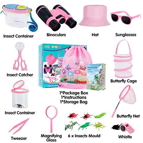 GINMIC Bug Catcher Kit for Kids, Bug Catching Kit with Binoculars, Magnifying Glass, Bugs Habitat and Butterfly Net, Outdoor Explorer Toys Gifts for 3-12 Years Old Boys and Girls
