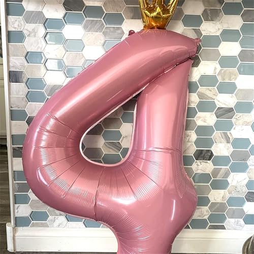 Image of 40 Inch Pastel Pink 5 Number Balloons, Giant Foil 5th Birthday Number Balloon, Crown Self Inflating Light Pink Balloons 0-9 Set for Girls Women Birthday Party Decor Anniversary Decorations Supplies