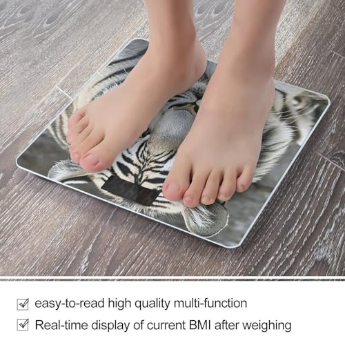 Báscula digital de baño blanca y negra con diseño de tigre miniatura 5