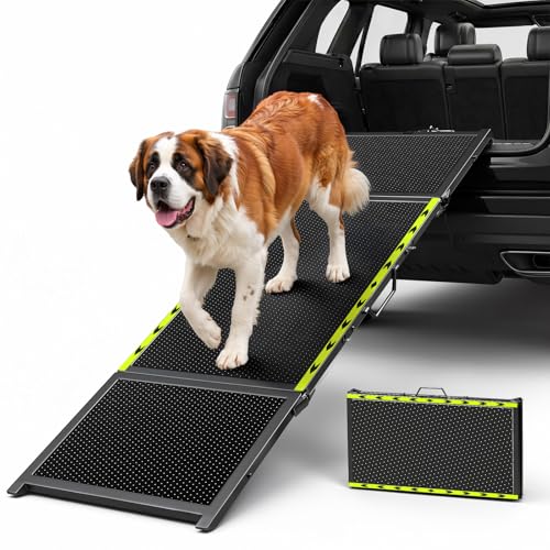 74 L x 20 W Extra Long Dog Ramp for Car - Wider Portable Pet Ramp for Large Dogs Foldable Dog Car Ramps for Truck SUV RV & Bed Outdoor Dogs Ramps with Non-Slip Mesh Supports Up to 250LBS Black