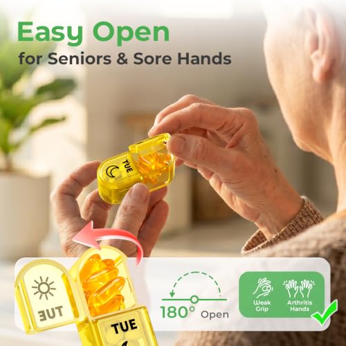 Image of Weekly AM PM Detachable Pill Organizer 2 Times a Day, Wear Resistant Large Print Medicine Pill Organizer for Arthritis, Seniors & Caregiver, Purse Travel Use - White