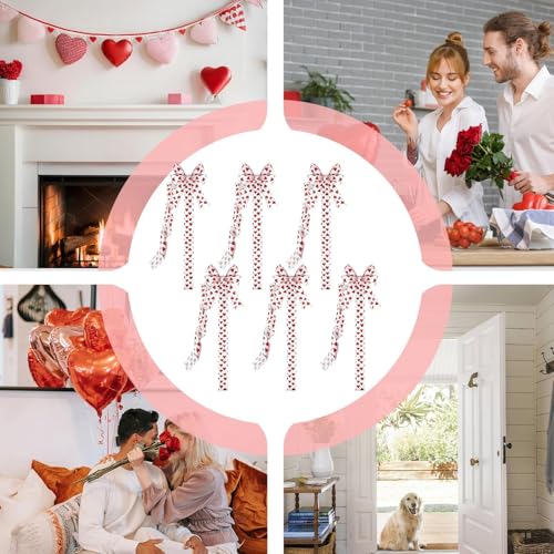 Decoraciones de puerta de San Valentín con 6 nudos luminosos y corazones de satén 5