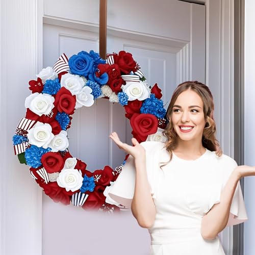 Image of 12 inch Wreath Hanger Over the Door Hooks, Non Scratch Wreath Door Hanger Hooks for Hanging Welcome Sign, Metal Wreath Hangers for Front Door Decor, Thin Door Hanger for Easter Halloween Home Decoration