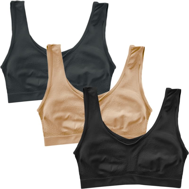 Image of Pack of 3 Seamless Air Bra: Stretchable, Non-Padded, Non-Wired Sports Bra for Women