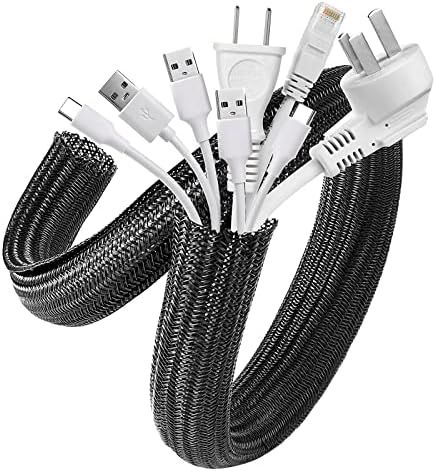 AGPTEK Wąż kablowy 13 mm - 6,1 m, samozamykający się kanał kablowy, elastyczny, tkany płaszcz kablowy, zarządzanie kablami na biurko, telewizor, komputer, PC, ochrona kabla dla psa, kota