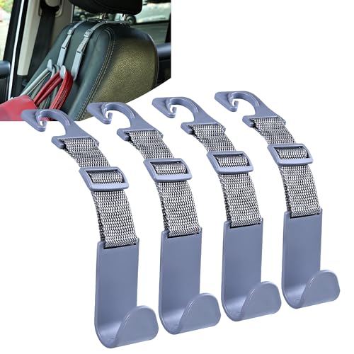 Image of Amooca Headrest Hooks for Car Adjustable 4 Pack Vehicle Seat Back Organizer Storage Hanger Holder for Purse Bags Universal Fit Gray