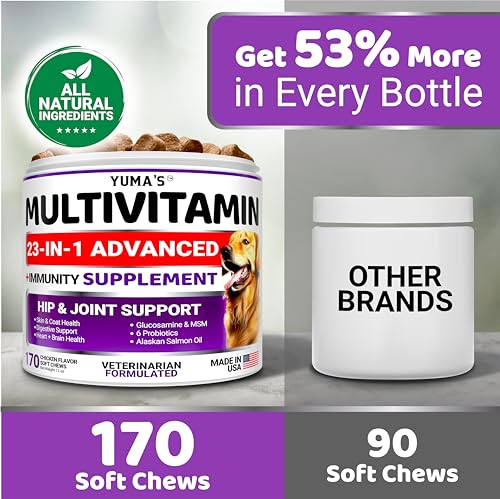 Dog Multivitamin Chewable with Glucosamine – Dog Vitamins and Supplements – 170 Treats – Senior & Puppy Multivitamin for Dogs – Hip & Joint Support – Immune Health, Skin, Heart, Digestion, Probiotics Dog Multivitamin Chewable with Glucosamine – Dog Vitamins and Supplements – 170 Treats – Senior & Puppy Multivitamin for Dogs – Hip & Joint Support – Immune Health, Skin, Heart, Digestion, Probiotics