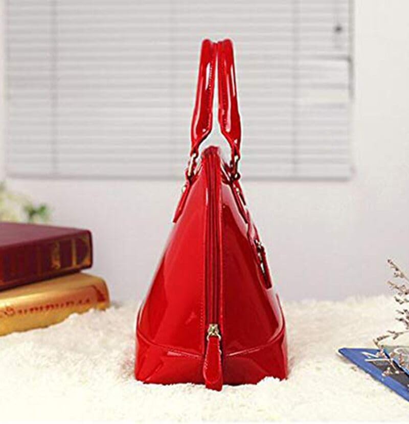 Patent Leather Dome Satchel Purse Zip-around Handbag Multi-Pocket Shoulder Bag Shiny Large Top-handle Shell Bag - Image 3