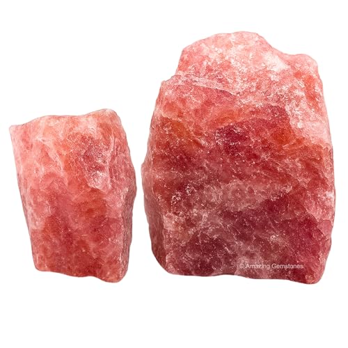 Image of Amazing Gemstone Strawberry Quartz Raw Crystals and Healing Stones, Natural Rocks for Tumbling and DIY Raw Stones and Crystals (2 Pieces)